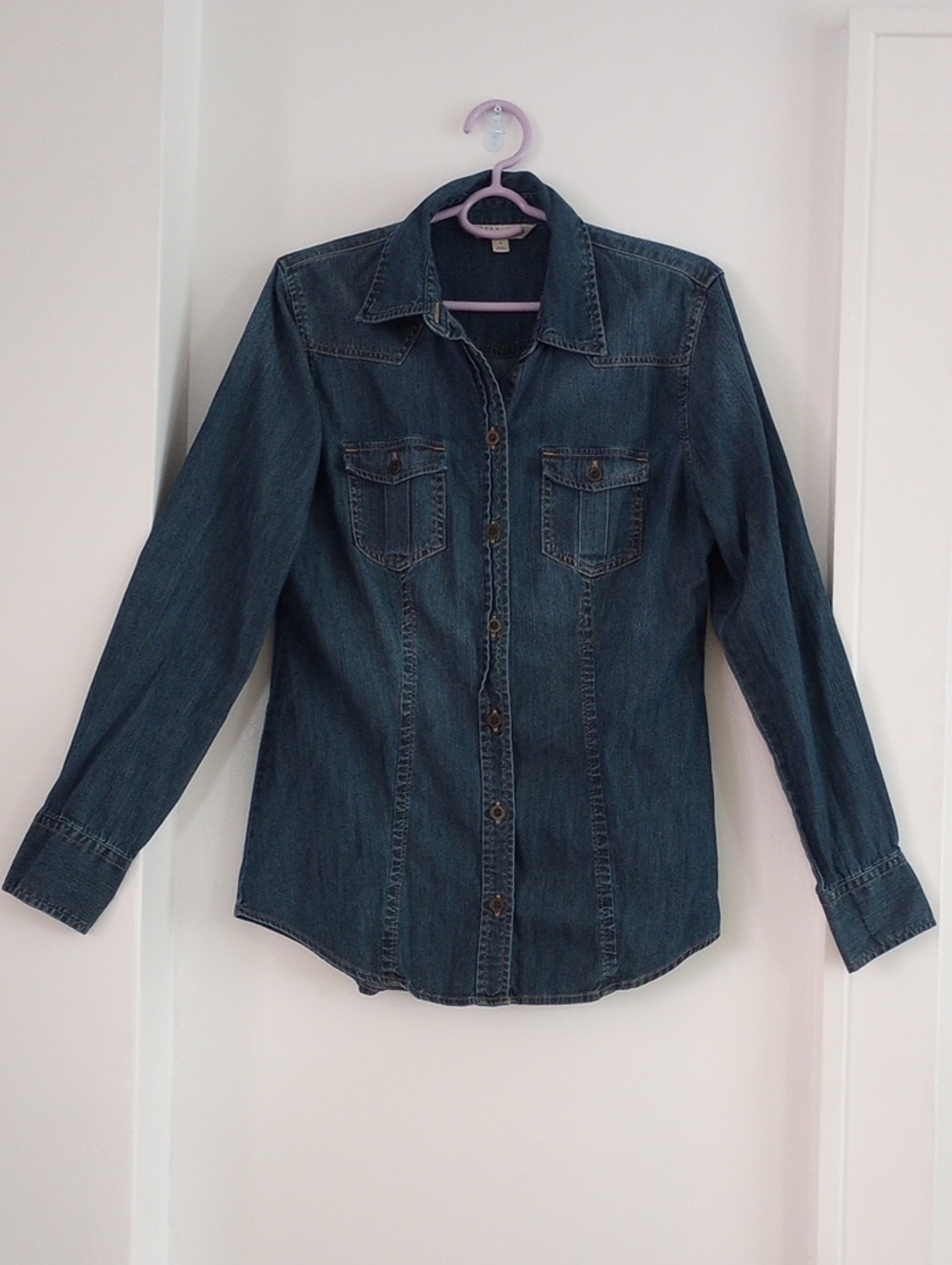 CAbi 100% Cotton Indigo Denim Button-Down Lightweight Shirt Size Small